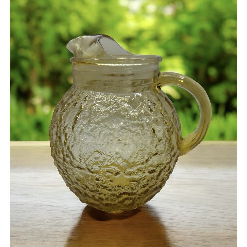 Vintage Anchor Hocking Fairfield Starburst Amber Glass Pitcher